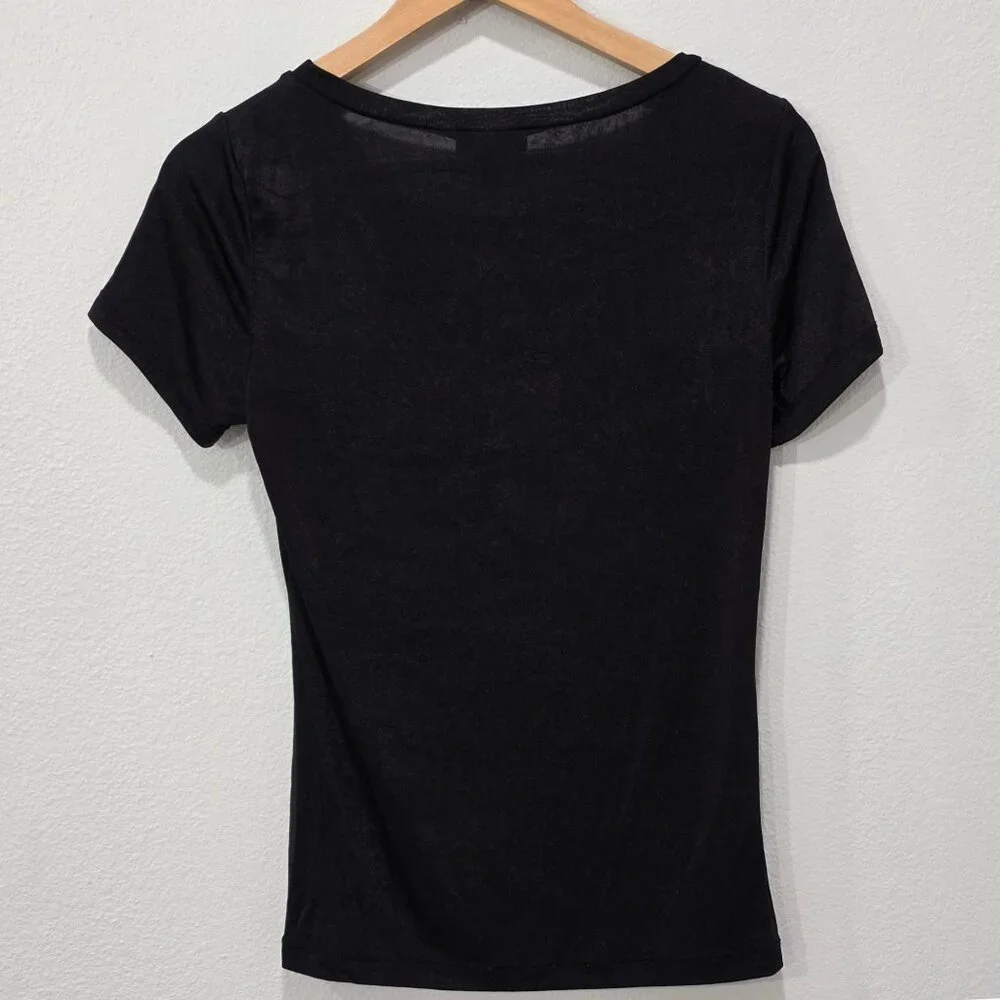 Bebe ✦ Black Rhinestone Logo Tee ✦ Short Sleeve Fitted Stretch Soft Y2K Sz M - Picture 3 of 9